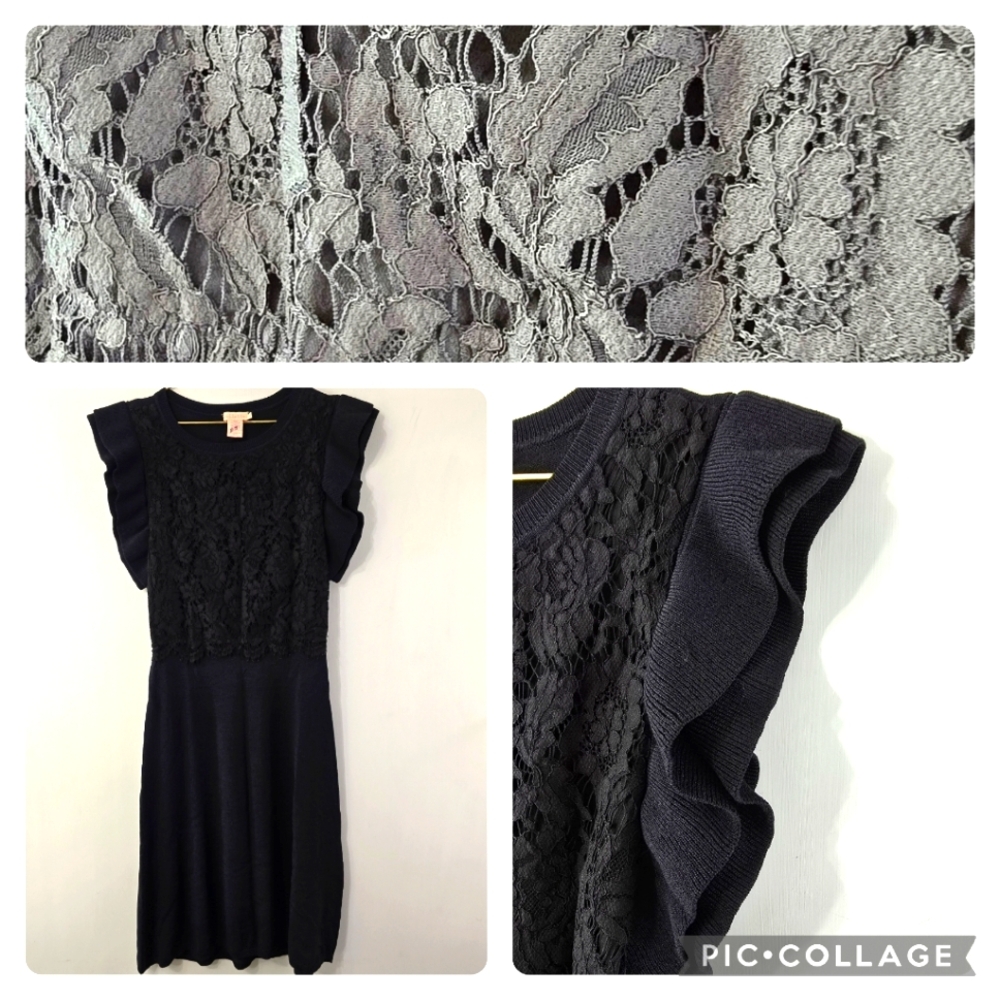 Collette Dinnigan X Anthropologie Eyelash Lace Ruffle Sleeve Stretch Knit Dress